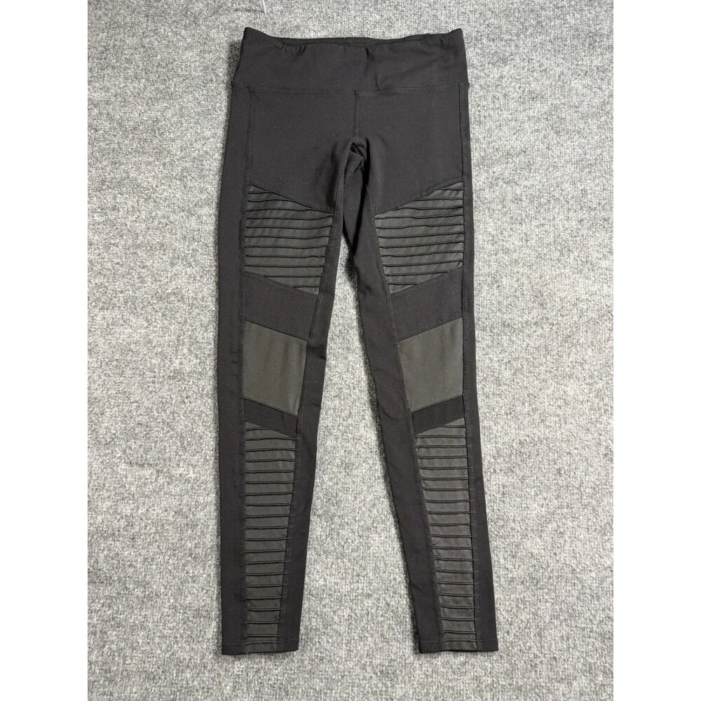 Alo High‑Waist Moto Leggings – Estimated Size Small – Black – Moto Ribbed Panels